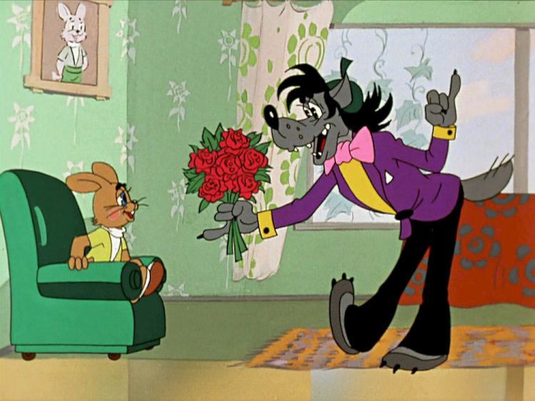 Sói hét “Hãy đợi đấy!” trong khi Thỏ mỉm cười chạy vụt qua màn hình